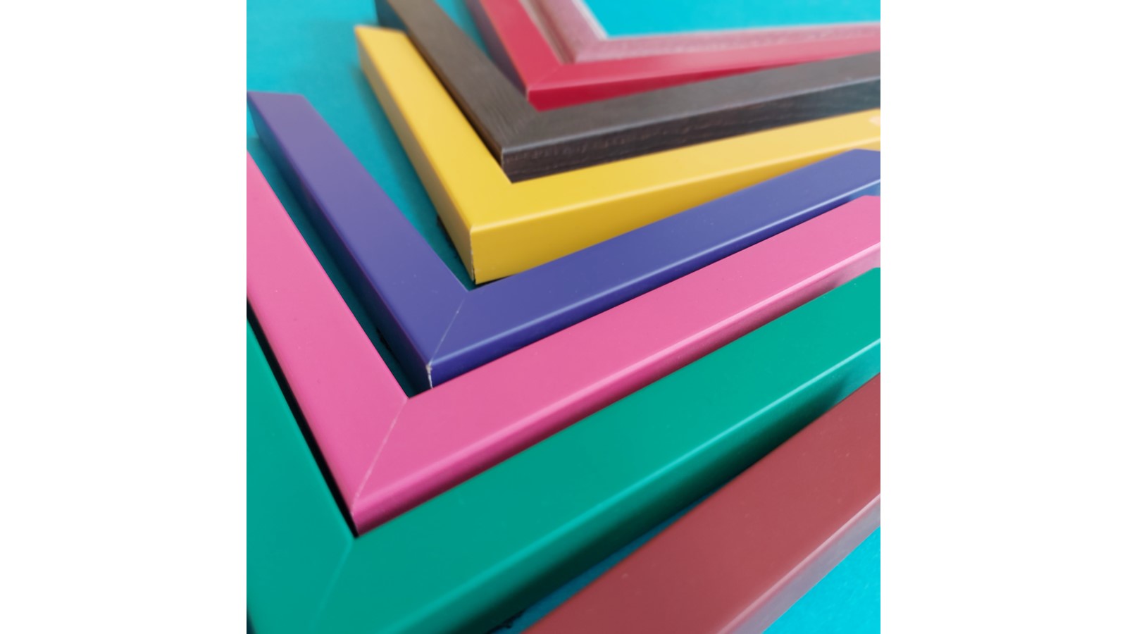 Assortment of brightly coloured picture frames